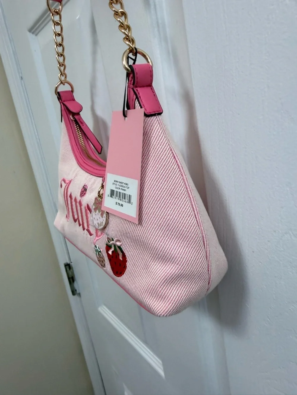 NWT Juicy Couture Berry Sweet Hobo in Pink, Strawberry 🍓 Charm